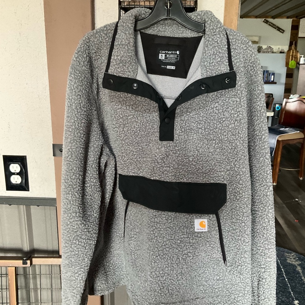 Carhartt Gray & Black Sherpa Pull-Over Crewneck Sweater